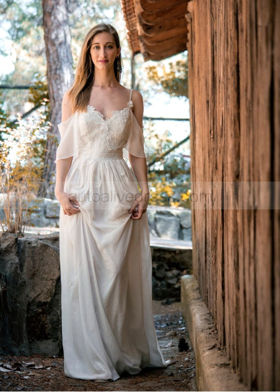 Off Shoulder Ivory Lace Chiffon Handmade Sexy Wedding Dress Off Shoulder Ivory Lace Chiffon Handmade Sexy Wedding Dress